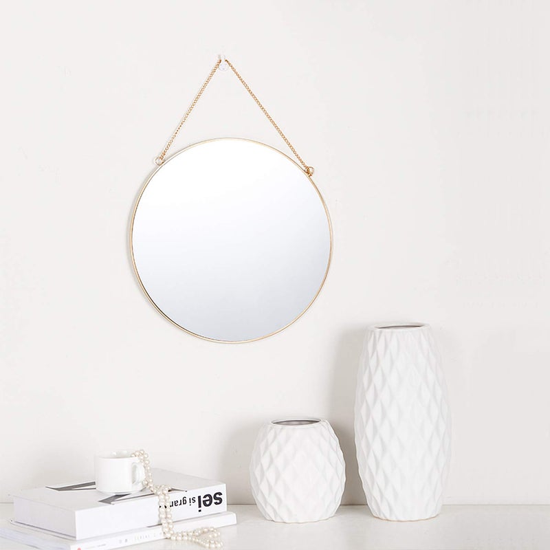 Dahey 11.8-inch Small Hanging Circle Mirror Wall Decor Gold Round Mirror with Hanging Chain for Living Room Bathroom Bedroom Dorm College Office, Gold - Image 5